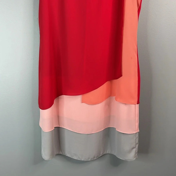 BCBGMAXAZRIA NWT Haley Chiffon ColorBlock Burnt Poppy Draped Dress Size 2 - Picture 4 of 12